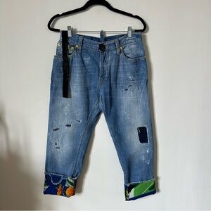 Maurizio Massiminio Patch Cuff Cropped Jeans Distressed Denim IT 40